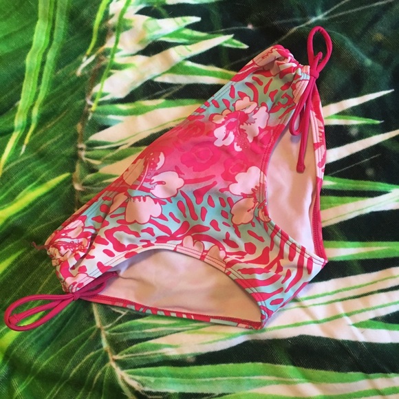Pink and teal tropical floral bikini bottoms - Picture 2 of 2